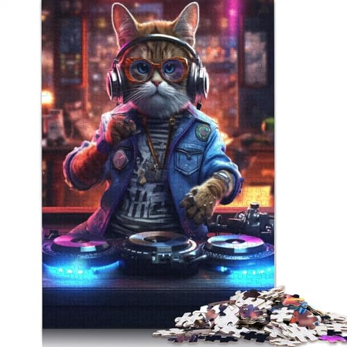 1000 Teile „The Cyberpunk Cat DJ“-Puzzle, Schwierigkeitsgrad Puzzles für Erwachsene, Lernspiele, Spielzeug, Familiendekoration, 1000 Stück (75 x 50 cm) von QASEYIPV