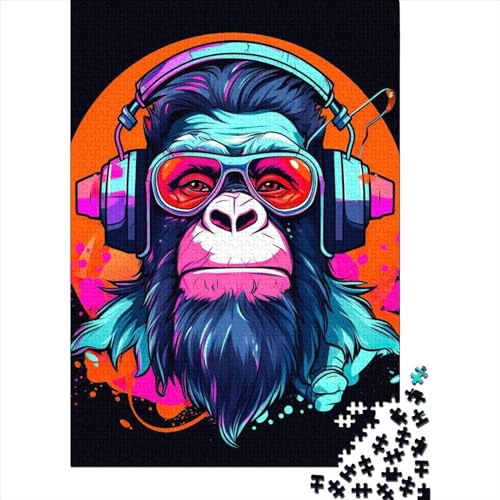 1000 Teile DJ-Musik und Affe Puzzle für Erwachsene, Halloween-Geschenk, Papierpuzzle für Teenager, einzigartige Geschenke für Zuhause und Geschenke, 1000 Teile (38x26cm) von QASEYIPV