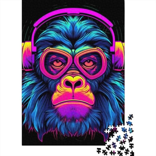 1000 Teile DJ-Musik und Affe für Erwachsene, Halloween-Geschenk, Holzpuzzle für Erwachsene, 1000 Teile (75 x 50 cm) von QASEYIPV