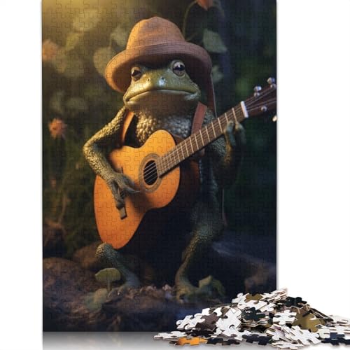 1000 Teile Froschhut spielt Gitarre Puzzles Puzzle für Erwachsene Schwierigkeitsgrad Puzzle Entspannende Spiele Spielzeug 1000 Stück (75x50cm) von QASEYIPV