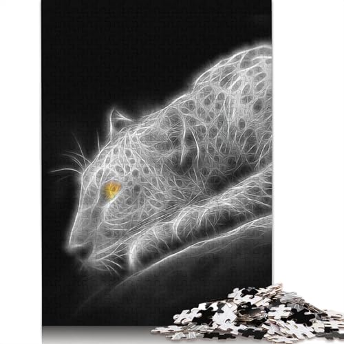 1000 Teile Geparden-Fraktal-Puzzle, Weiß-Grau, Schwierigkeitsgrad, Lernspiel, Spielzeug, Familiendekoration, 1000 Teile (75 x 50 cm) von QASEYIPV