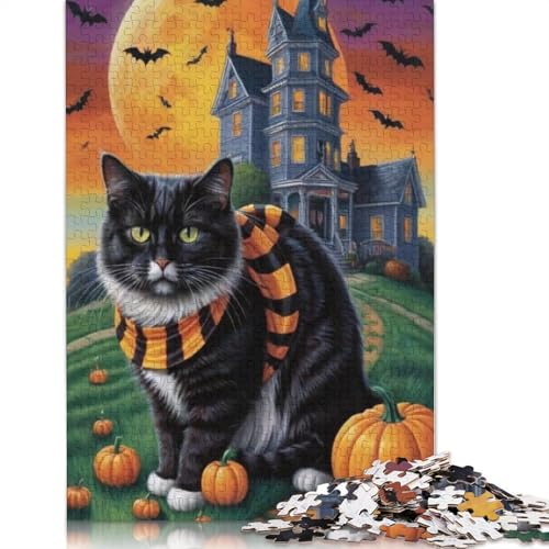 1000 Teile Halloween Katze Puzzle für Erwachsene Teenager Holz Lernspielzeug 1000 Teile (75x50cm) von QASEYIPV