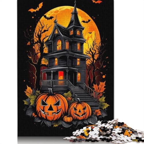 1000 Teile Halloween-Schloss Puzzle für Erwachsene, Halloween-Geschenk für Erwachsene, einzigartige Dekorationen und Geschenke, 1000 Teile (38 x 26 cm) von QASEYIPV