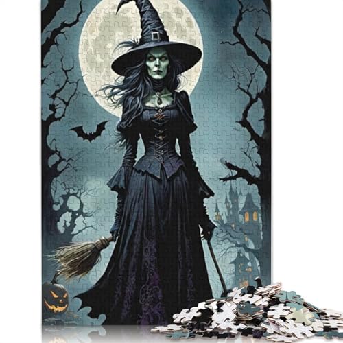 1000 Teile Halloween Witch Puzzle für Erwachsene, Holzpuzzle für Erwachsene, Teenager, Männer und Frauen, Geschenk 1000 Teile (75x50cm) von QASEYIPV