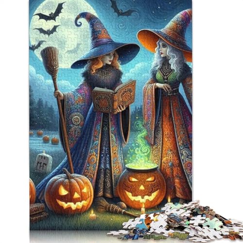 1000 Teile Halloween Witch Puzzle für Teenager, Papiergeschenke, Puzzle für Erwachsene, Lernspiele für Zuhause, DIY-Spiele, 1000 Teile (38 x 26 cm) von QASEYIPV
