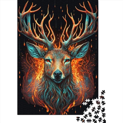 1000 Teile Hirsch, Feuer und Wasser für Erwachsene, Puzzle für Erwachsene, Halloween-Geschenk ab 14 Jahren, 1000 Teile (75x50cm) von QASEYIPV