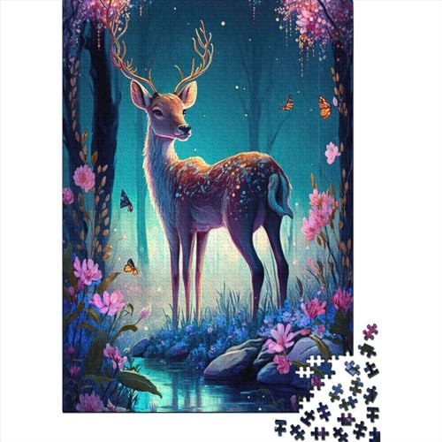 1000 Teile Hirsch Blume Puzzle Erwachsene Halloween Geschenk Holzpuzzle Erwachsene 1000 Teile (75x50cm) von QASEYIPV