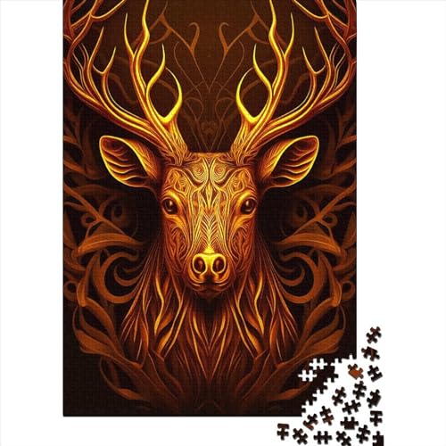 1000 Teile Hirschkopf Fantasy Gold Puzzle Erwachsene Puzzle Papier Puzzle Geschenke Halloween Puzzles für Erwachsene Lernspiel Herausforderung Spielzeug (38x26cm) von QASEYIPV