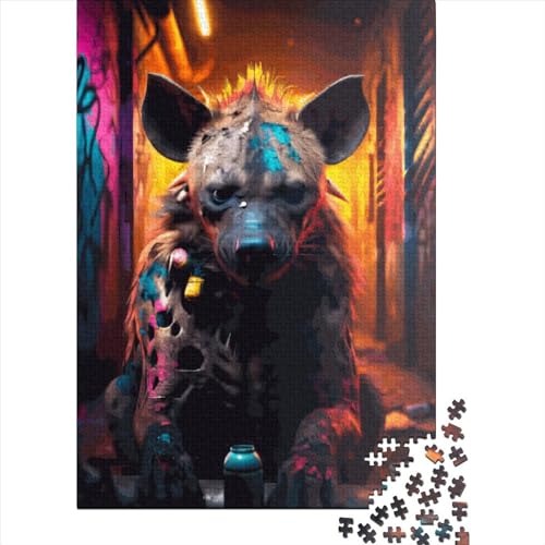 1000 Teile Holzpuzzle Hyäne Graffiti Lernspiel Herausforderung Spielzeug Weihnachtsgeschenk 1000 Teile (38x26cm) von QASEYIPV