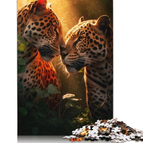 1000 Teile Jaguare Romantisches Liebeskuss-Puzzle, Puzzle für Erwachsene, Schwierigkeitsgrad Puzzle, Lernspiele, Spielzeug, Familiendekoration, 1000 Teile (75 x 50 cm) von QASEYIPV