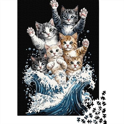 1000 Teile Japanische Katze, Puzzle für Erwachsene, Holzpuzzle, herausforderndes Spiel, 1000 Teile (75x50cm) von QASEYIPV