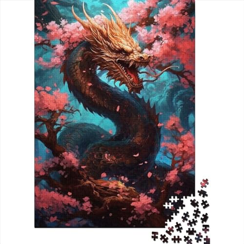 1000 Teile Japanischer Drache, Kirsche, 18 Puzzles für Erwachsene, Halloween-Geschenk, Lernspielzeug, 1000 Teile (75 x 50 cm) von QASEYIPV