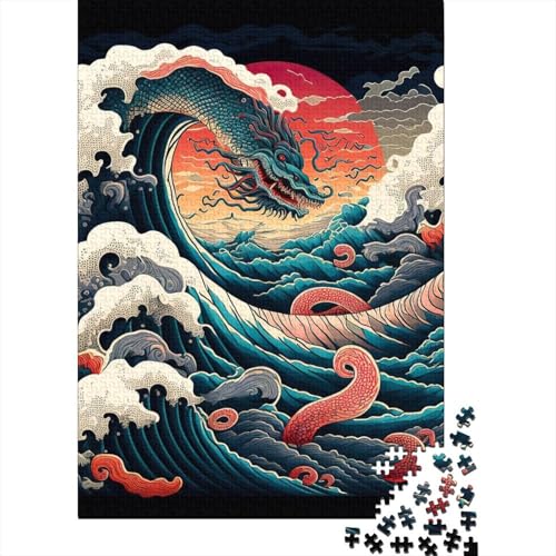 1000 Teile Kanagawa Drache Puzzle für Erwachsene, Puzzle für Erwachsene, Halloween-Geschenk ab 14 Jahren, 1000 Teile (75x50cm) von QASEYIPV