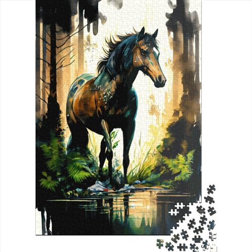 1000 Teile Kreative Pferde-Puzzles für Erwachsene und Holzpuzzle, Anti-Stress-Spiele und einzigartige Weihnachtsgeschenke, 1000 Teile (38 x 26 cm) von QASEYIPV