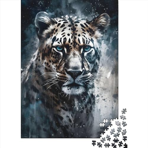 1000 Teile Leopardenporträt Gemälde für Erwachsene, Halloween-Geschenk, Lernspielzeug, 1000 Teile (38 x 26 cm) von QASEYIPV