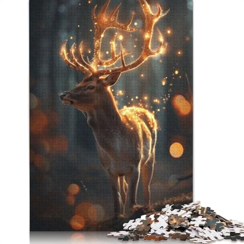 1000 Teile Magisches Fantasy-Hirsch-Leuchtpuzzle, Schwierigkeitsgrad Puzzle, Lernspiele, Spielzeug, 1000 Stück (75 x 50 cm) von QASEYIPV