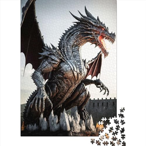 1000 Teile Metalldrache Puzzle für Erwachsene, Halloween-Geschenk, Holzpuzzle für Erwachsene, Familienspaß und Spieleabend, 1000 Teile (75x50cm) von QASEYIPV