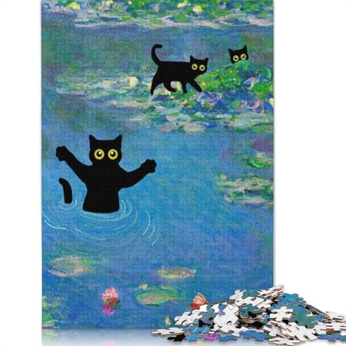 1000 Teile Monet Katze Seerosen Puzzles Puzzle für Erwachsene Schwierigkeitsgrad Puzzle Entspannende Spiele Spielzeug 1000 Stück (75x50cm) von QASEYIPV