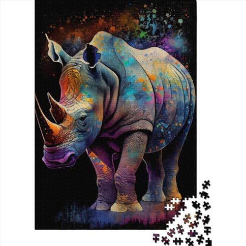 1000 Teile Nashorn-Tintenmalerei für Erwachsene, Halloween-Geschenk, Puzzles für Erwachsene, Heimdekoration, 1000 Teile (75 x 50 cm) von QASEYIPV