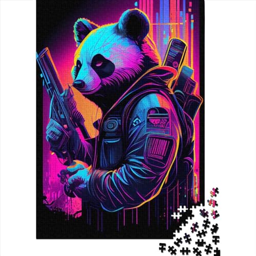 1000 Teile Neon-Panda Puzzle für Erwachsene und Jugendliche, nachhaltiges Holzpuzzle für Erwachsene | 1000-teilige Spiele (75x50cm) von QASEYIPV