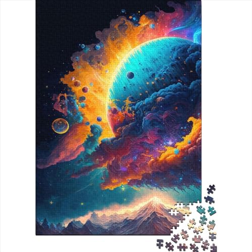 1000 Teile Neon Weltraumplaneten Puzzle für Erwachsene, Halloween-Geschenk, Holzpuzzle für Erwachsene, 1000 Teile (75x50cm) von QASEYIPV