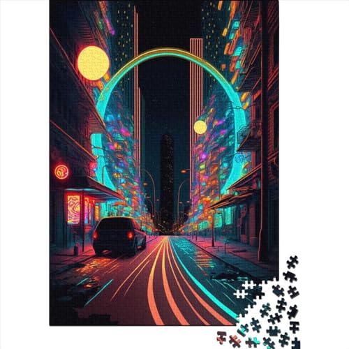 1000 Teile Neonlichter Puzzle für Erwachsene, Halloween-Geschenk, Holzpuzzle für Erwachsene, Familienspaß und Spieleabend, 1000 Teile (75x50cm) von QASEYIPV