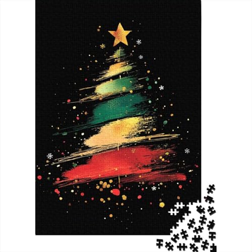 1000 Teile Ölgemälde und Weihnachtsbaum Puzzle Erwachsene Puzzle Papppuzzle herausforderndes Spiel 1000 Teile (38x26cm) von QASEYIPV