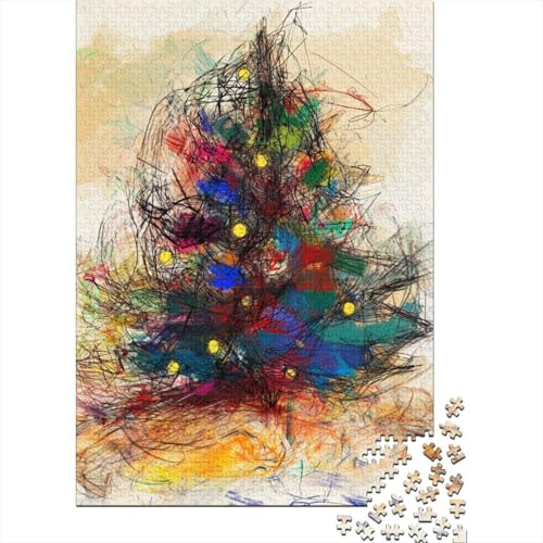 1000 Teile Ölgemälde und Weihnachtsbaum Puzzle für Erwachsene Holzpuzzle Herausforderendes Spiel 1000 Teile (75x50cm) von QASEYIPV