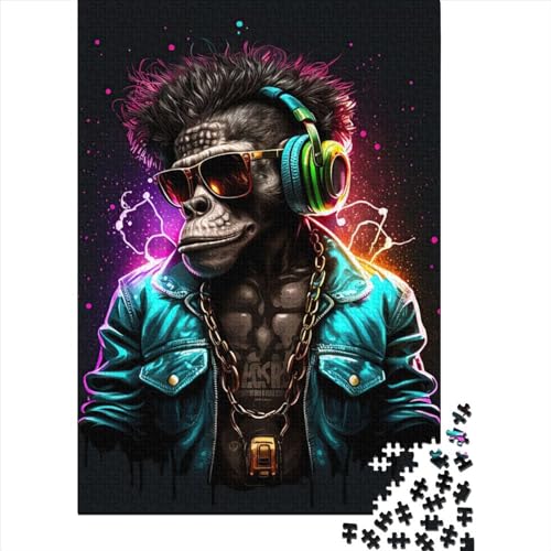 1000 Teile Papierpuzzle mit Affenkopfhörer und DJ-Musik, Papierpuzzle für Erwachsene und Jugendliche ab 12 Jahren, Weihnachtsgeschenke, 1000 Teile (38 x 26 cm) von QASEYIPV