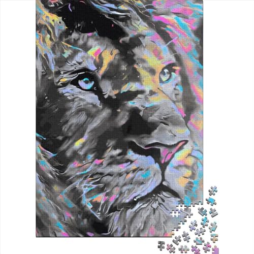 1000 Teile Psychedelisches Puzzle mit Löwe für Erwachsene und Holzpuzzle, Lernspiele für Kinder, 1000 Teile (75 x 50 cm) von QASEYIPV