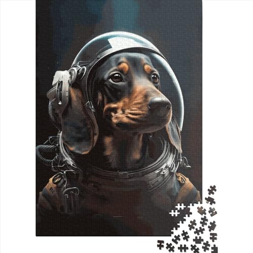 1000 Teile Puzzle Dackel Astronaut Kreative Quadrat-Puzzle für Erwachsene und Holzpuzzle Herausforderndes Spiel 1000 Teile (38x26cm) von QASEYIPV
