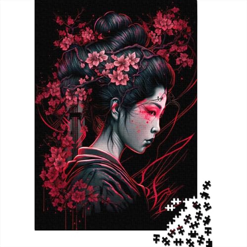 1000 Teile Puzzle Geisha Neon Kirschblüte für Erwachsene Papierpuzzle Lernspiel für Erwachsene Teenager 1000 Teile (38x26cm) von QASEYIPV
