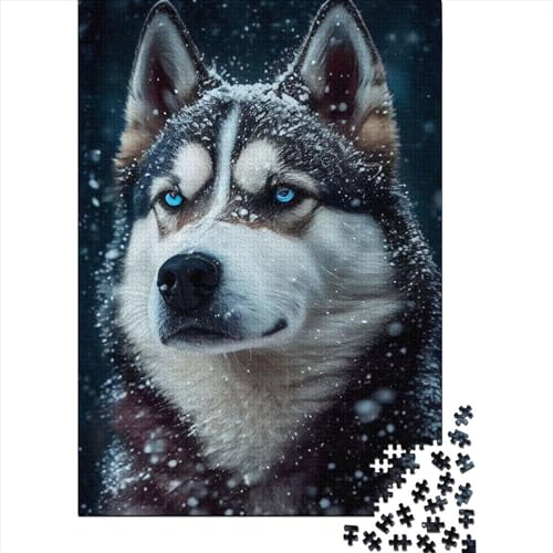 1000 Teile Puzzle Husky Portrait für Erwachsene, Holzpuzzle, Halloween-Geschenke, Puzzles für Erwachsene, Lernspiel, Herausforderung Spielzeug, 1000 Teile (75x50cm) von QASEYIPV