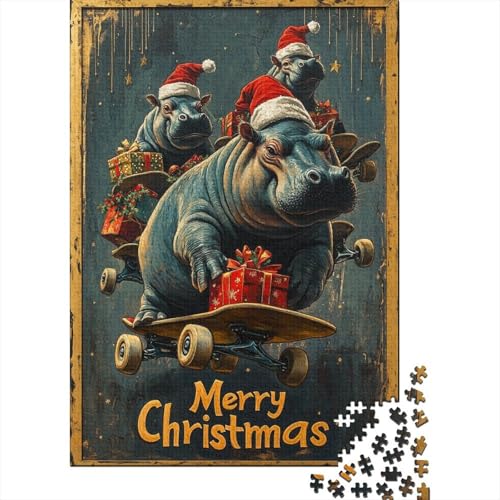 1000 Teile Puzzle Weihnachten Nilpferd Erwachsene Holzpuzzle Holzpuzzle Lernspiel für Erwachsene Kinder 1000 Teile (75x50cm) von QASEYIPV