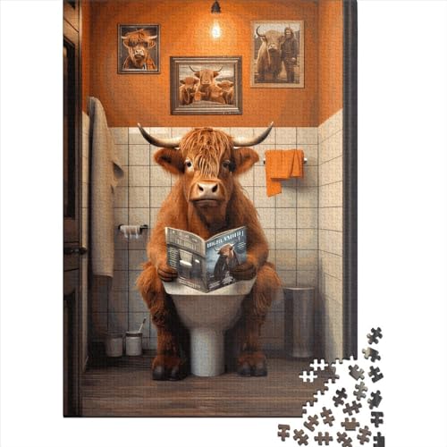 1000 Teile Puzzle für Erwachsene, Highlands Kuh auf der Toilette, Holzpuzzle, das beste Geschenk für Freunde und Familie, 1000 Teile (75x50cm) von QASEYIPV