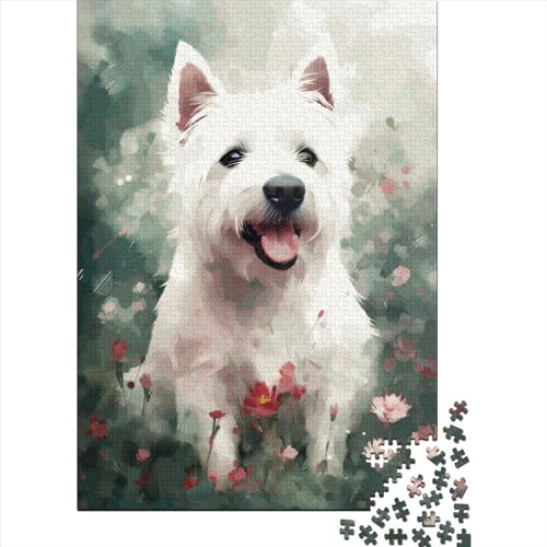 1000 Teile Puzzle für Erwachsene, quadratische Holzpuzzle, Westie Hund, einzigartige Puzzleteile, Lernspiele, lustiges Spielzeug, 1000 Teile (38 x 26 cm) von QASEYIPV