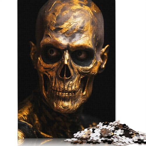1000 Teile Puzzle mit schwarzem und goldenem Totenkopfgesicht, Schwierigkeitsgrad Puzzle, Lernspiele, Spielzeug, 1000 Teile (75 x 50 cm) von QASEYIPV