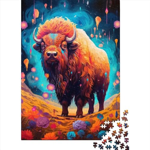 1000 Teile Puzzles Stehender Bison in den Bergen für Erwachsene, Halloween-Geschenk, Papier-Puzzles für Erwachsene und Jugendliche, 1000 Teile (38 x 26 cm) von QASEYIPV