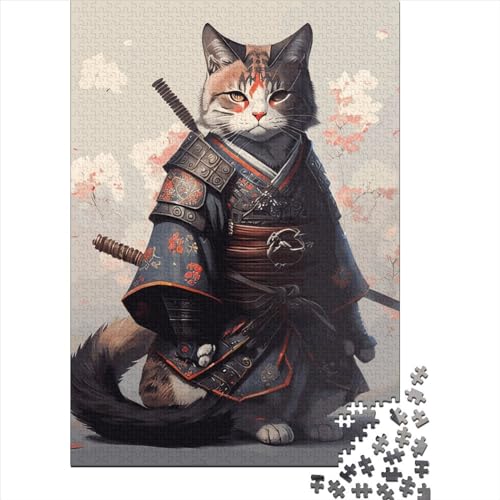 1000 Teile Samurai-Katze Quadratisches Puzzle für Erwachsene und Holzpuzzle, Lernspielzeug, Herausforderung Spielzeug, 1000 Teile (75 x 50 cm) von QASEYIPV