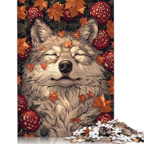 1000 Teile Schlafender Wolf im Herbst-Puzzle, Schwierigkeitsgrad Puzzle, Lernspiel, Spielzeug, 1000 Teile (75 x 50 cm) von QASEYIPV