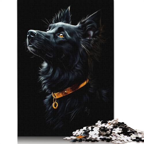 1000 Teile Schwarz & Gold Australian Shepherd Puzzles Puzzle für Erwachsene Schwierigkeitspuzzles Puzzle Lernspiele Spielzeug Familiendekoration 1000 Stück (75 x 50 cm) von QASEYIPV