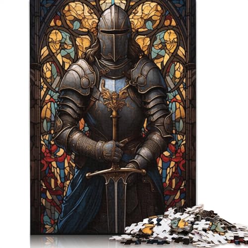 1000 Teile Schwarzer Ritter Buntglas-Puzzle, Schwierigkeitsgrad für Erwachsene, Entspannendes Spiel, Spielzeug, 1000 Teile (75 x 50 cm) von QASEYIPV
