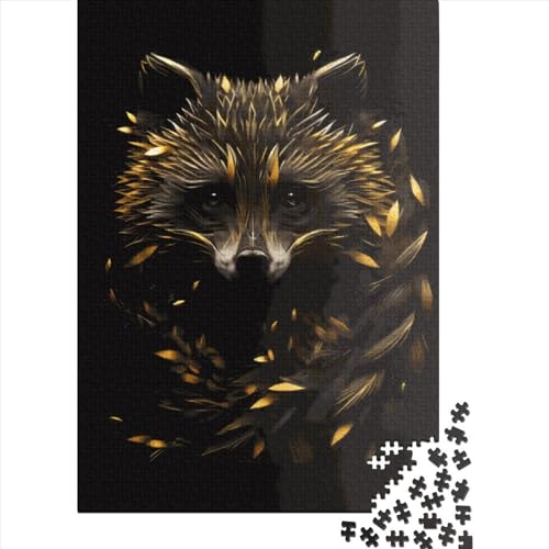 1000 Teile Schwarzer und Goldener Waschbär-Puzzle, Holzpuzzle, pädagogisches Spielzeug für Erwachsene, 1000 Teile (38 x 26 cm) von QASEYIPV