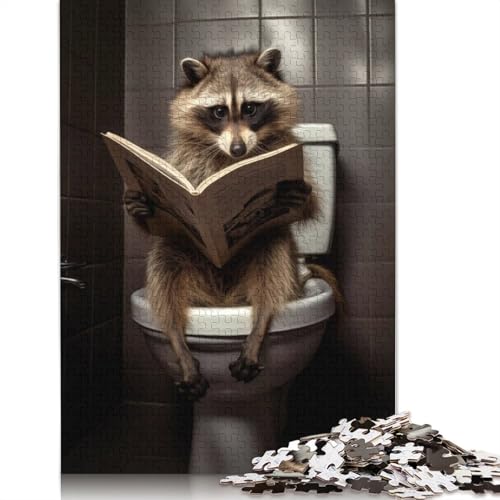 1000 Teile Waschbär-Toiletten-Zeitungspuzzle, Schwierigkeits-Puzzle, Lernspiel, Spielzeug, Familiendekoration, 1000 Teile (75 x 50 cm) von QASEYIPV