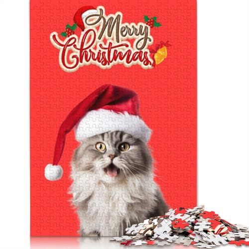 1000 Teile Weihnachtsmann-Katze-Weihnachtspuzzle, Schwierigkeitsgrad, Lernspiele, Spielzeug, 1000 Teile (75 x 50 cm) von QASEYIPV