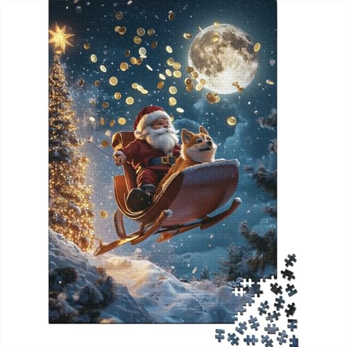 1000 Teile Weihnachtsmann reitet fliegende Rentiere Puzzle für Erwachsene Lernspiele 1000 Teile (38 x 26 cm) von QASEYIPV