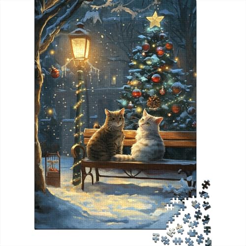 1000 Teile Weihnachtspuzzle Zwei Katzen Puzzle Erwachsene Puzzle Papppuzzle herausforderndes Spiel 1000 Teile (38x26cm) von QASEYIPV