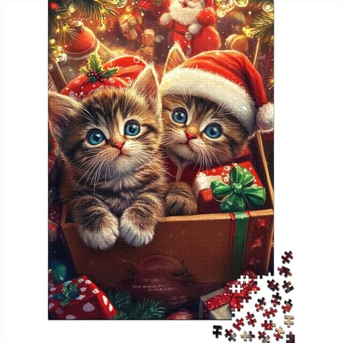 1000 Teile Weihnachtspuzzle mit Kätzchen für Erwachsene, Intellektuelles Spielzeug, Kinderpuzzle, 1000 Teile (75 x 50 cm) von QASEYIPV