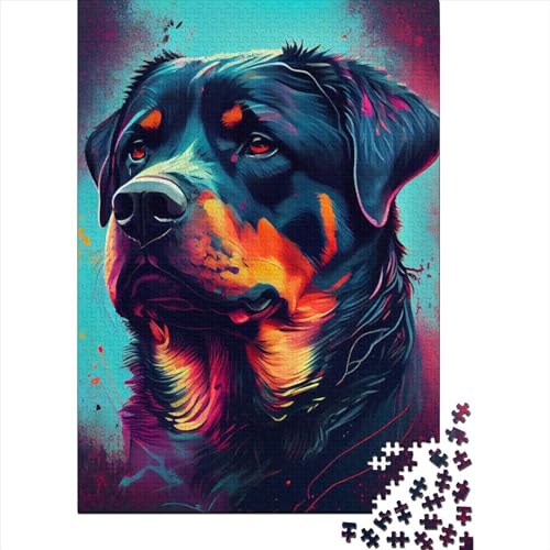 1000 Teile bunte Rottweiler Puzzle für Erwachsene und Jugendliche, nachhaltiges Papierpuzzle für Erwachsene | 1000-teilige Spiele (38x26cm) von QASEYIPV