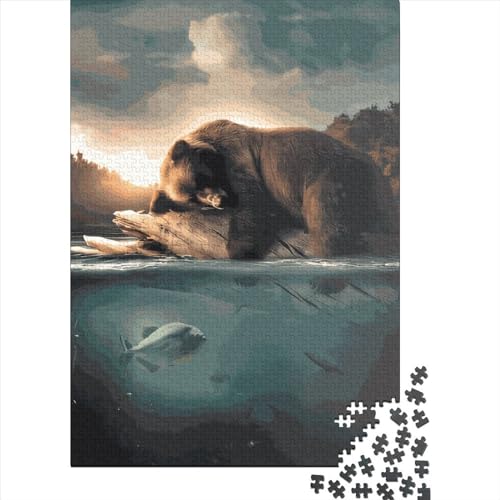 1000 Teile schwimmender Bär Puzzle für Erwachsene, Holzpuzzle, Lernspiele für Kinder, 1000 Teile (38 x 26 cm) von QASEYIPV